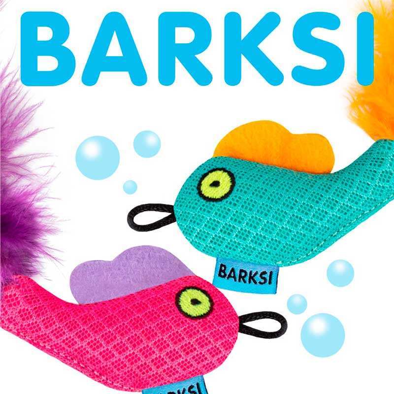 Barksi (Баркси) - Мягкая игрушка Рыбка с колокольчиком и перьями для кошек (8х5 см) в E-ZOO