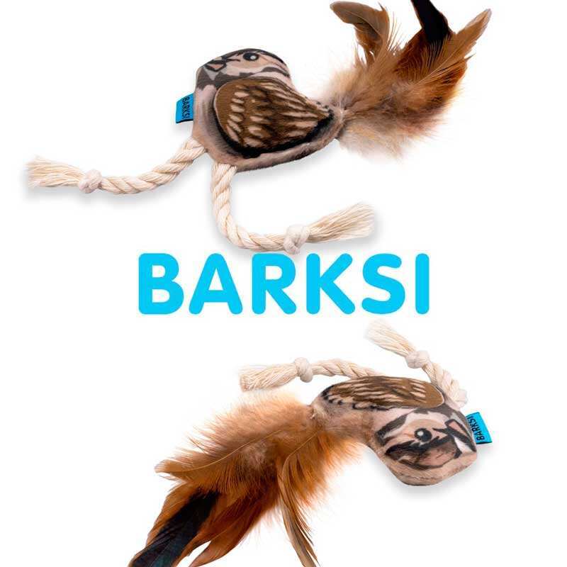 Barksi (Барксі) - М'яка іграшка Горобець з дзвіночком та пір'ям для котів і собак дрібних порід (9х7 см) в E-ZOO