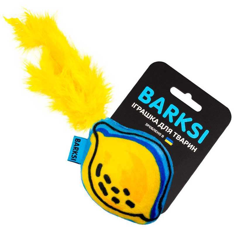 Barksi (Баркси) - Мягкая игрушка Лимон с колокольчиком и перьями для кошек и собак мелких пород (9х7 см) в E-ZOO