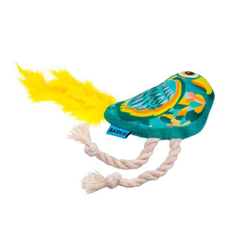 Barksi (Баркси) - Мягкая игрушка Попугай с колокольчиком и перьями для кошек и собак мелких пород (11х8 см) в E-ZOO