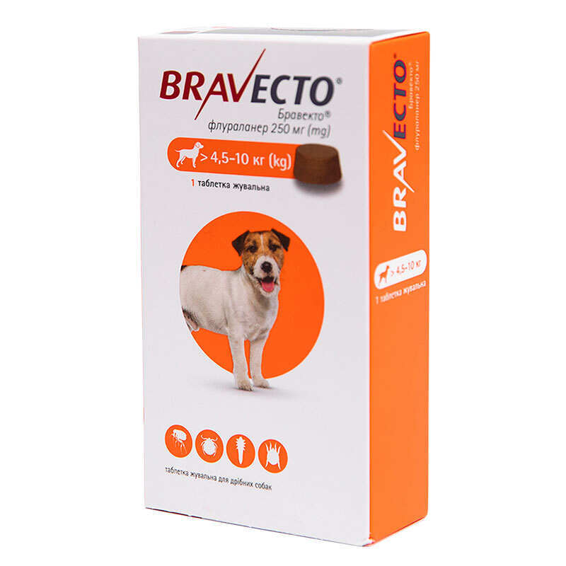 Bravecto (Бравекто) by MSD Animal Health - Противопаразитарные жевательные таблетки от блох и клещей для собак (1 таблетка) (4,5-10 кг) в E-ZOO