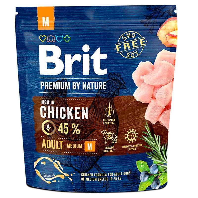 Brit Premium (Брит Премиум) by Nature ADULT M - Сухой корм с курицей для взрослых собак средних пород (1 кг) в E-ZOO