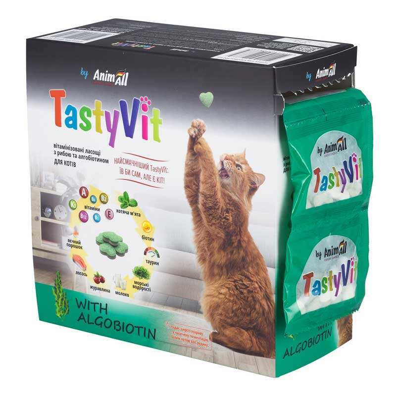 AnimAll TastyVit Algobiotin - Витаминизированные лакомства с рыбой и алгобиотином для кошек (50 шт) в E-ZOO