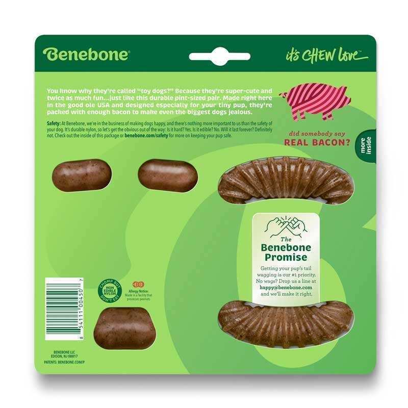 Benebone Tiny 2-Pack - Набор жевательных игрушек Рычаг+Дентал со вкусом бекона для собак мелких пород (Tiny / 2 шт.) в E-ZOO