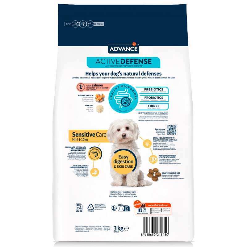 Advance (Эдванс) Dog Sensitive Mini Salmon - Сухой корм с лососем для взрослых собак маленьких пород с чувствительным пищеварением (3 кг) в E-ZOO