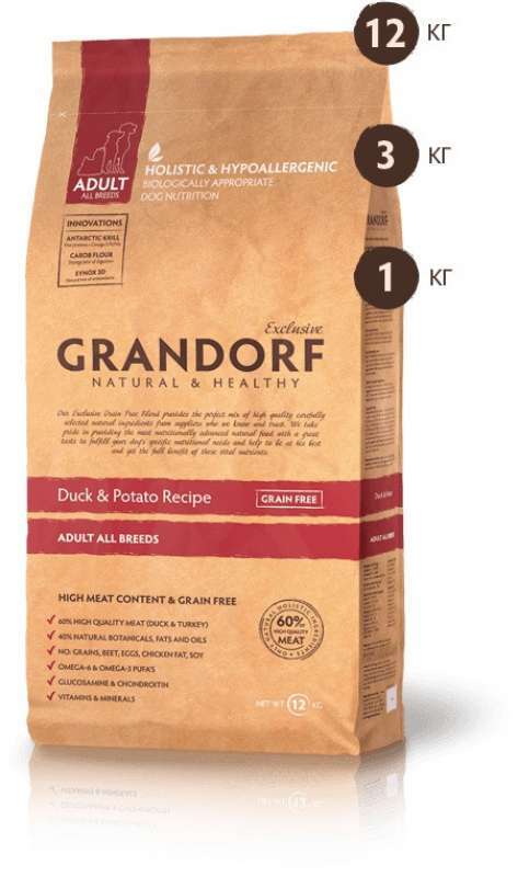 Grandorf (Грандорф) Holistic Duck & Potato All Breeds - Сухой корм с уткой и картофелем для взрослых собак всех пород (1 кг) в E-ZOO