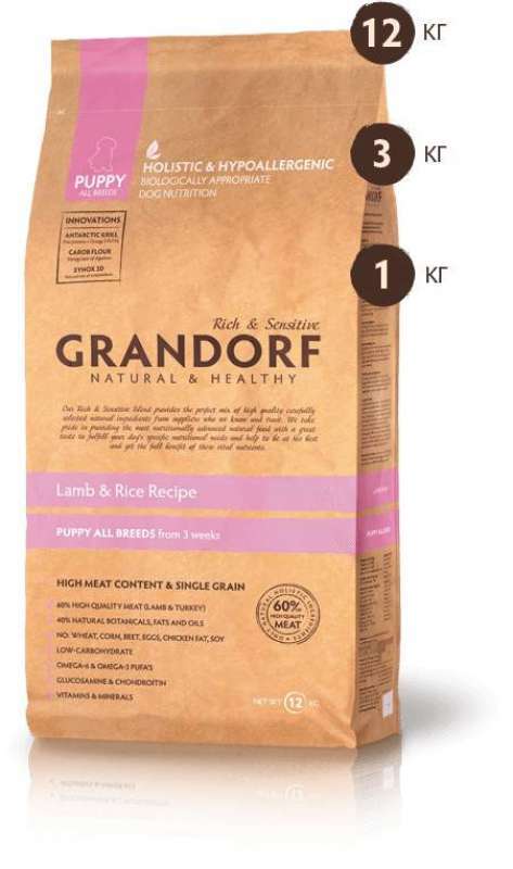 Grandorf (Грандорф) Holistic Lamb & Brown Rice Puppy - Сухий корм з ягням і рисом для цуценят всіх порід собак (1 кг) в E-ZOO