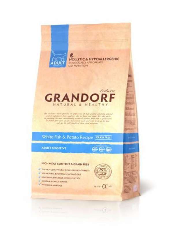Grandorf (Грандорф) Holistic White Fish&Brown Rice - Сухой корм с белой рыбой и коричневым рисом для котов с чувствительным пищеварением (400 г) в E-ZOO