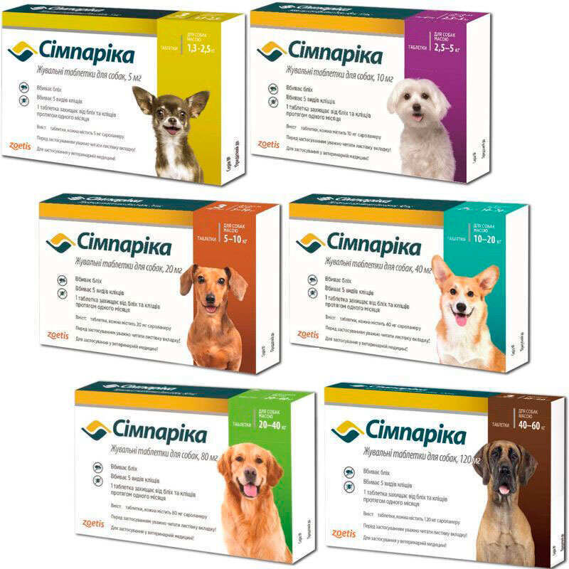 Simparica (Сімпаріка) - Протипаразитарні таблетки від бліх і кліщів для собак (1 таблетка) (1,3-2,5 кг) в E-ZOO
