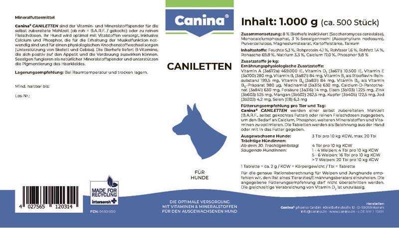 Canina (Канина) Caniletten - Таблетки Канилеттен для собак (500 шт.) в E-ZOO