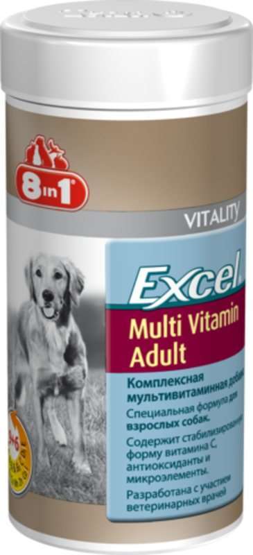 8in1 (8в1) Vitality Excel Adult Multi Vitamin - Мультивитаминный комплекс для взрослых собак (70 шт.) в E-ZOO