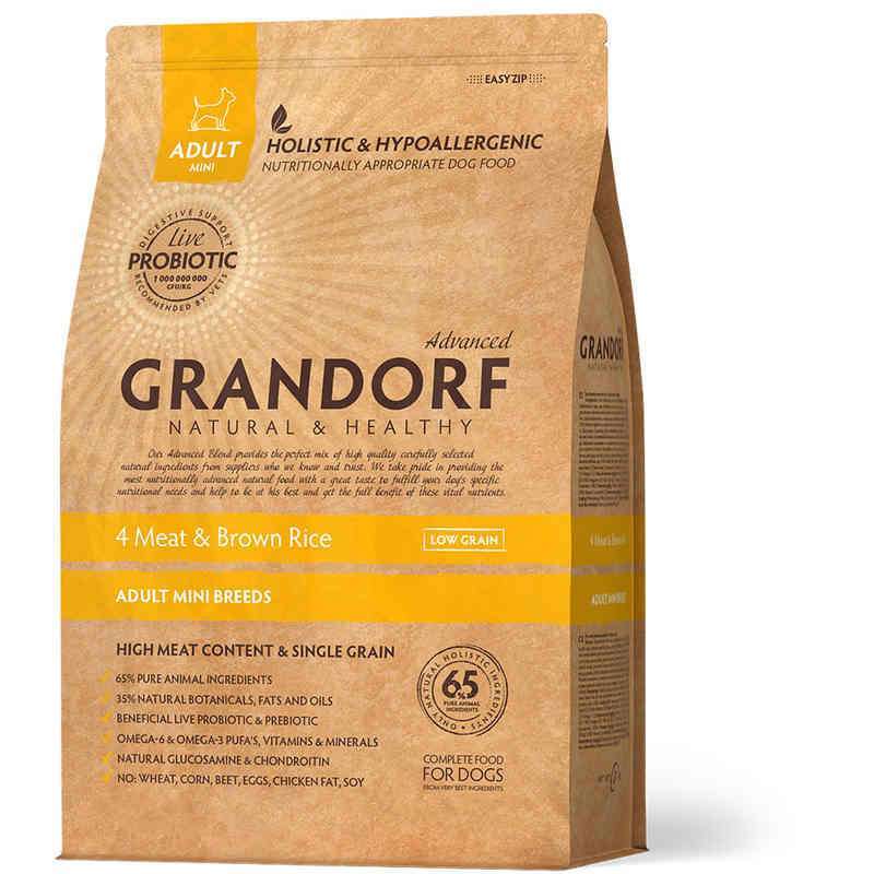Grandorf (Грандорф) Holistic 4 Meat & Brown Rice Mini - Сухий корм з 4-ма видами м'яса, бурим рисом і пробіотиками для дорослих собак малих порід (1 кг) в E-ZOO