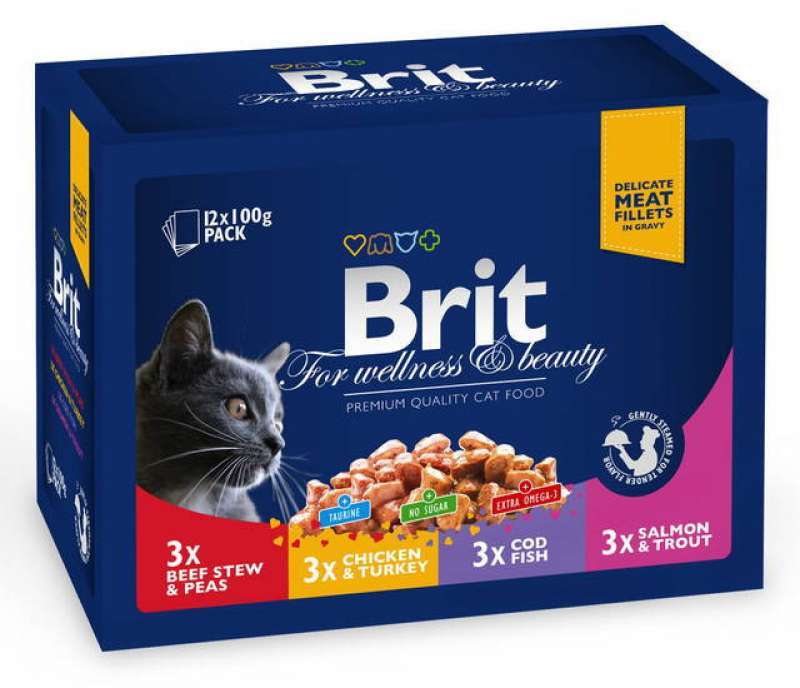 Brit Premium (Брит Премиум) Cat Family Plate in Gravy - Набор паучей "Семейная тарелка" в соусе для кошек (12х100 г) в E-ZOO