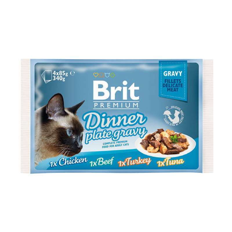 Brit Premium (Бріт Преміум) Cat Dinner Plate Gravy - Набір паучів "Обідня тарілка" в соусі для котів (4х85 г) в E-ZOO