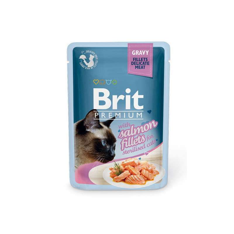 Brit Premium (Брит Премиум) Cat Salmon fillets in Gravy - Влажный корм с лососем в соусе для стерилизованных кошек (85 г) в E-ZOO
