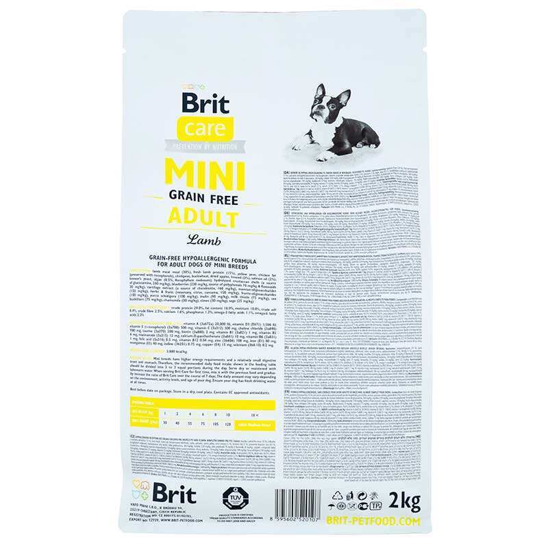 Brit Care (Брит Кеа) Mini Grain Free Adult - Сухой беззерновой корм с ягнёнком для взрослых собак миниатюрных пород (2 кг) в E-ZOO