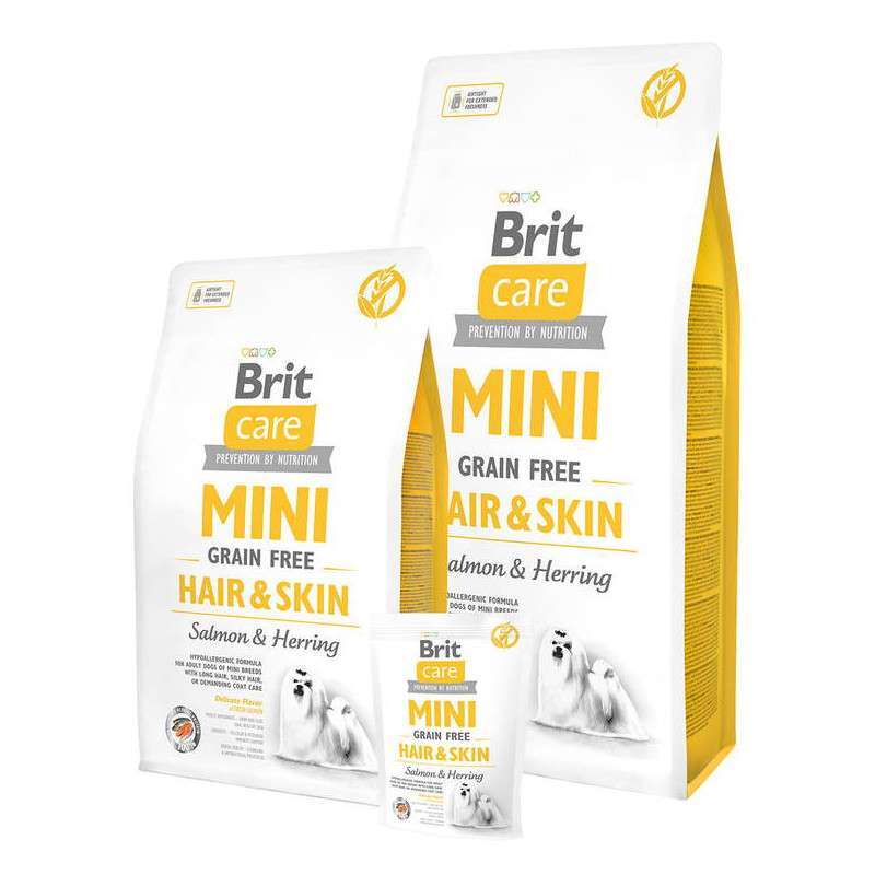 Brit Care (Бріт Кеа) Mini Grain Free Hair & Skin - Сухий беззерновий корм з лососем і оселедцем для дорослих довгошерстих собак мініатюрних порід (7 кг) в E-ZOO