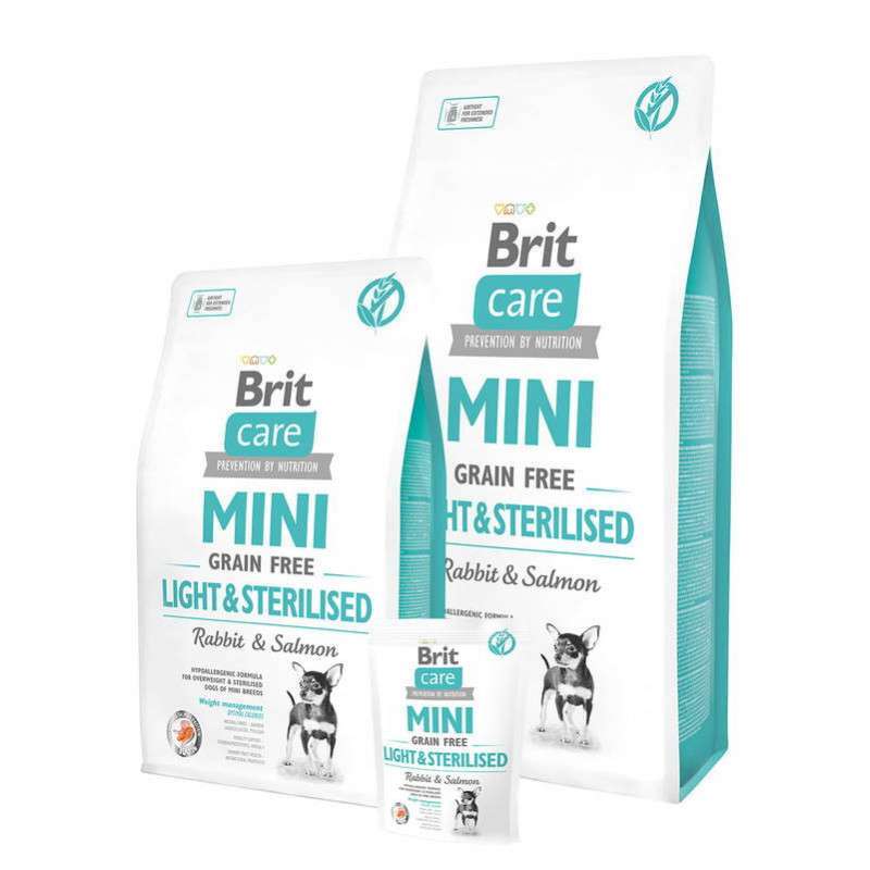 Brit Care (Бріт Кеа) Mini Grain Free Light & Sterilised - Сухий корм з кроликом і лососем для дорослих собак міні порід з надмірною вагою або стерилізованих собак (400 г) в E-ZOO