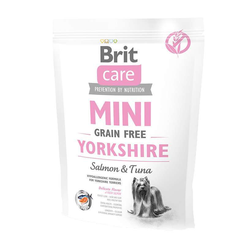 Brit Care (Брит Кеа) Mini Grain Free Yorkshire - Сухой беззерновой корм с лососем и тунцом для собак породы йоркширский терьер (400 г) в E-ZOO