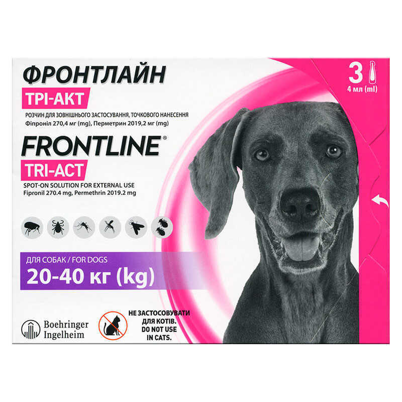 Frontline Tri-Act (Фронтлайн Три-Акт) - Противопаразитарный препарат от блох, вшей, клещей и комаров для собак (1 пипетка) (20-40 кг) в E-ZOO