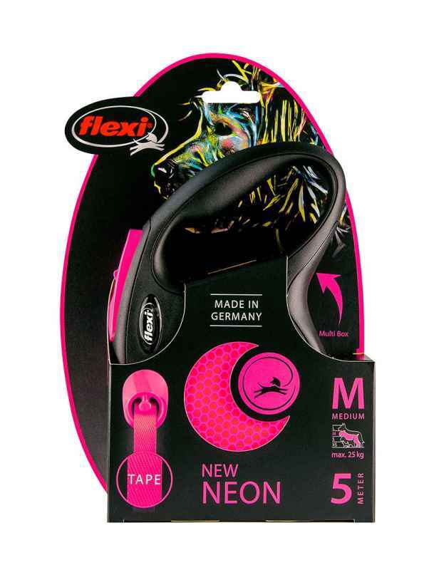 Flexi (Флекси) New Neon - Поводок-рулетка для собак, светящийся в темноте, лента (S) в E-ZOO