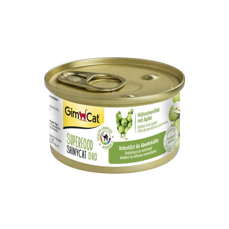 GimCat (ДжимКет) SUPERFOOD ShinyCat Duo - Консервований корм з куркою та яблуком для котів (шматочки в бульйоні) (70 г) в E-ZOO