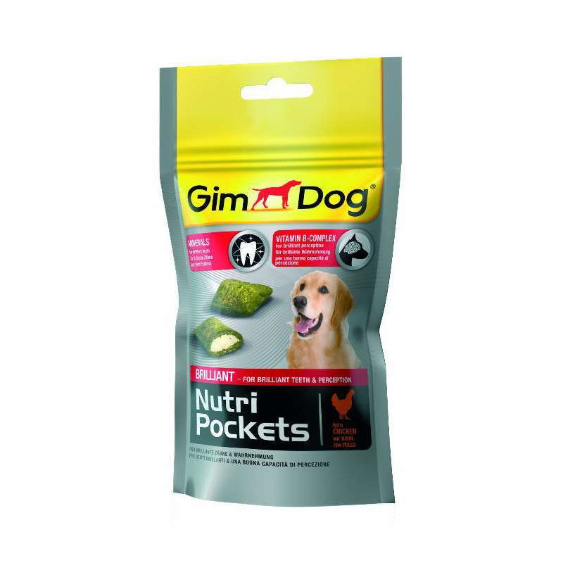 GimDog (ДжимДог) Nutri Pockets Brilliant - Подушечки с минералами и витаминами группы В для здоровья зубов собак (45 г) в E-ZOO