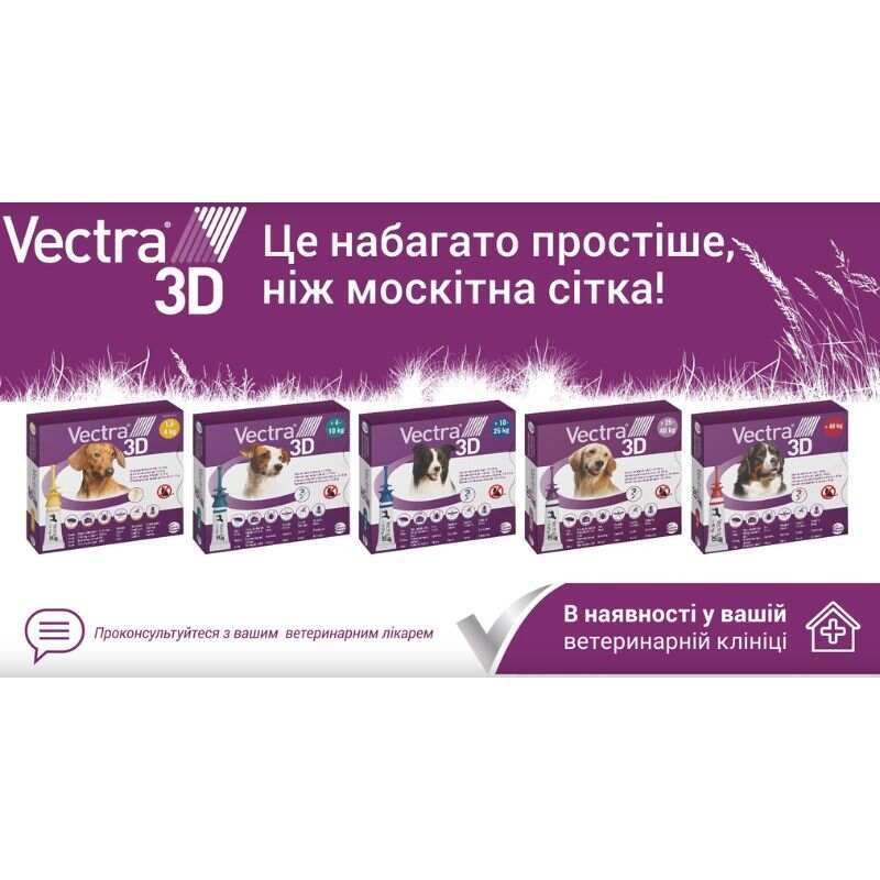 Vectra 3D (Вектра 3Д) by Ceva - Протипаразитарні краплі на холку для собак від бліх та кліщів (4-10 кг (3 шт./уп.)) в E-ZOO