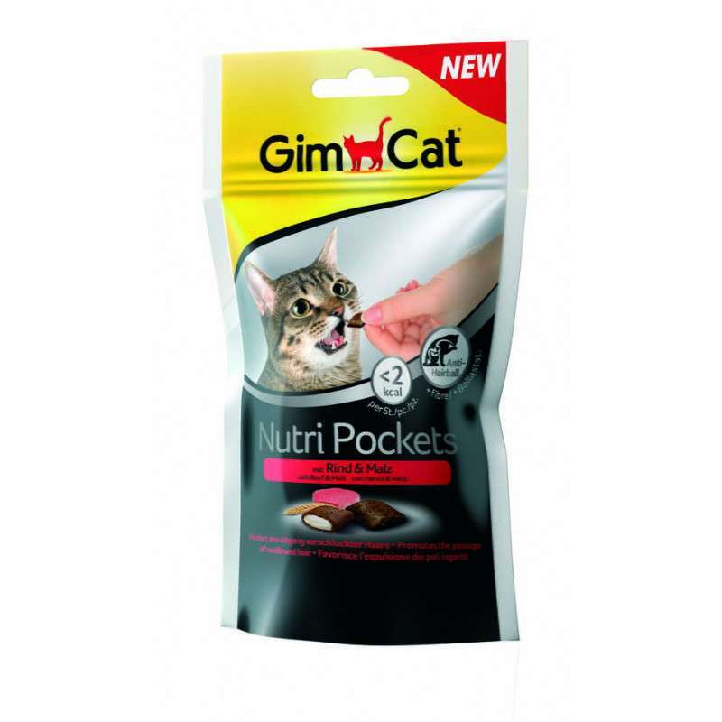 GimCat (ДжимКет) Nutri Pockets - Подушечки з яловичиною та солодом для виведення шерсті у котів (60 г) в E-ZOO
