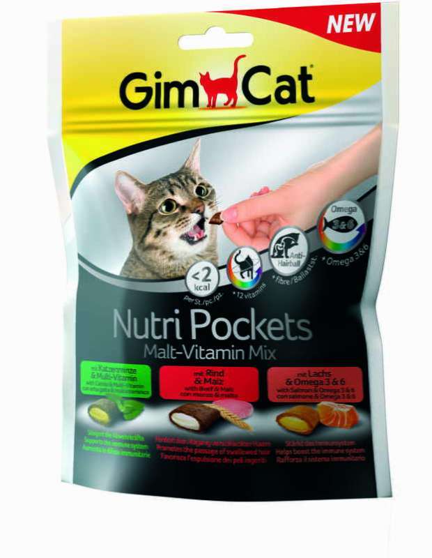 GimCat (ДжимКэт) Nutri Pockets Malt-Vitamin Mix - Подушечки с полезной начинкой для котов (150 г) в E-ZOO