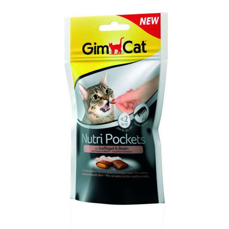 GimCat (ДжимКэт) Nutri Pockets - Подушечки с птицей и биотином для кошек (60 г) в E-ZOO