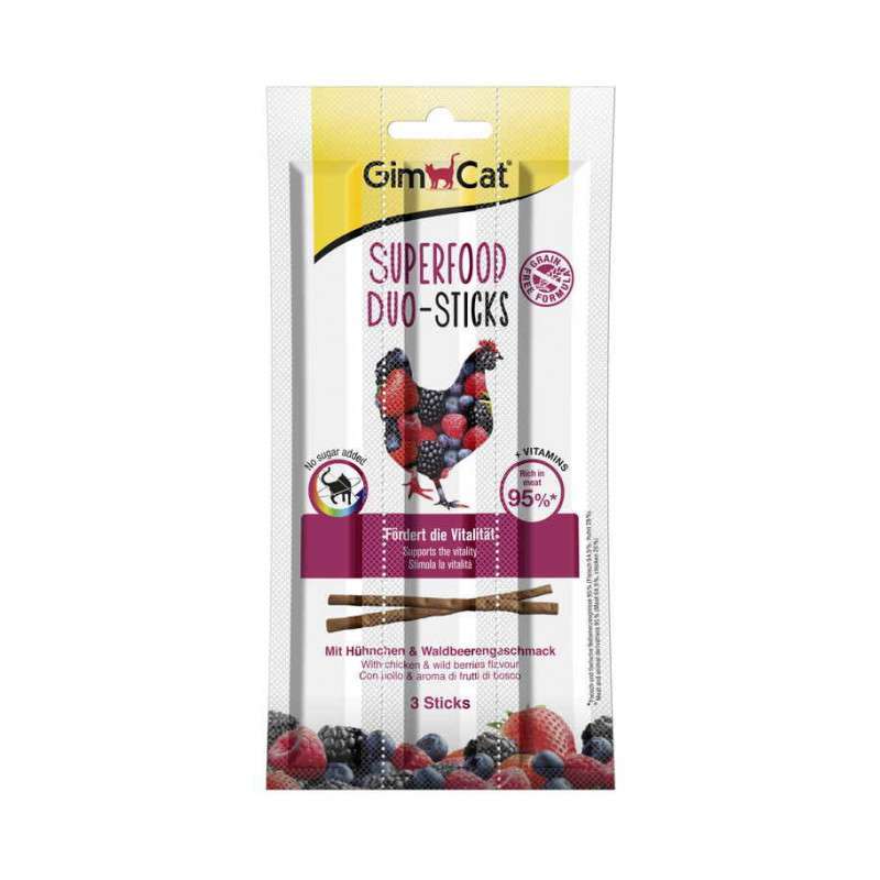 GimCat (ДжимКэт) Superfood Duo-sticks - Дуо-палочки с цыпленком и ягодами для котов (3 шт./уп.) в E-ZOO