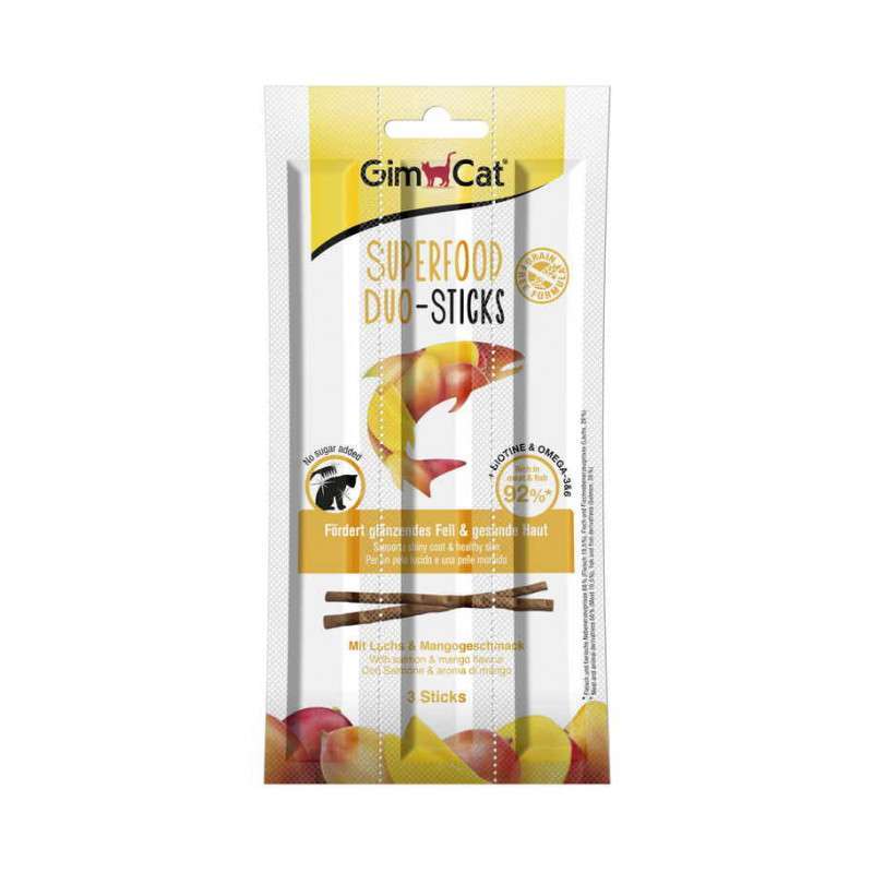 GimCat (ДжимКэт) Superfood Duo-sticks - Дуо-палочки с лососем и манго для котов (3 шт./уп.) в E-ZOO