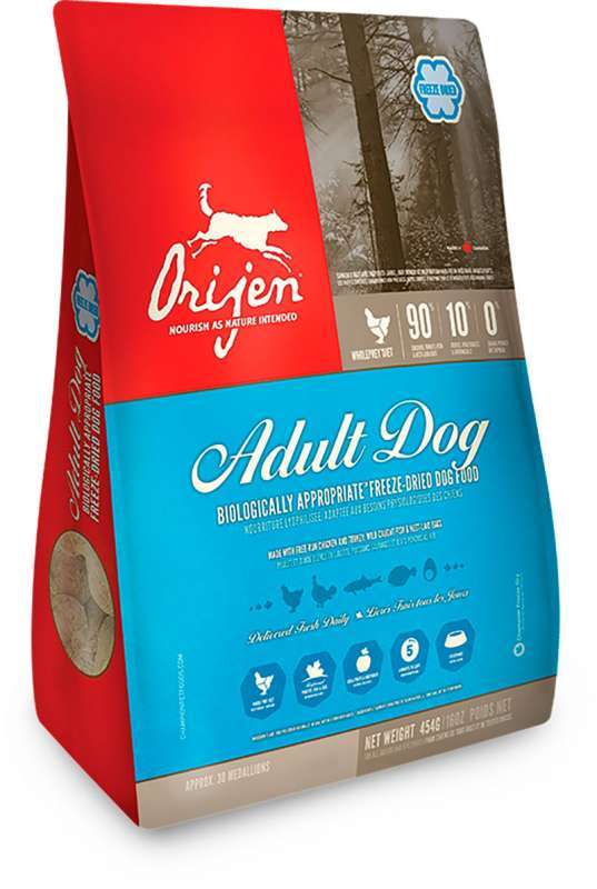 Orijen (Оріджен) Adult Freeze-Dried - Сублімований корм з м'ясом курчат і індички для дорослих собак (170 г) в E-ZOO