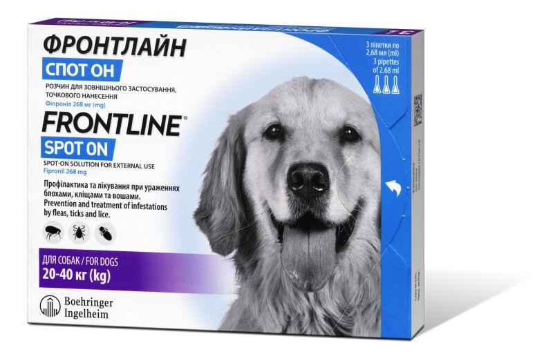Frontline (Фронтлайн) Spot On by Boehringer Ingelheim - Протипаразитарні краплі від бліх і кліщів для собак (10-20 кг New!) в E-ZOO