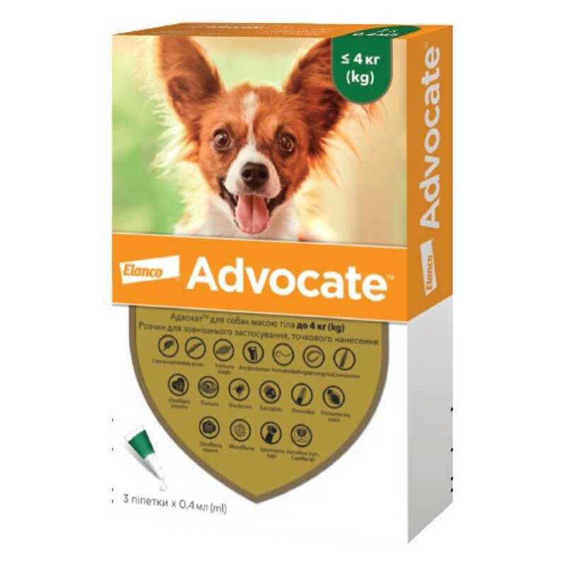 Advocate (Адвокат) by Elanco Animal - Противопаразитарные капли для собак от блох, вшей, клещей, гельминтов (1 пипетка) (< 4 кг) в E-ZOO