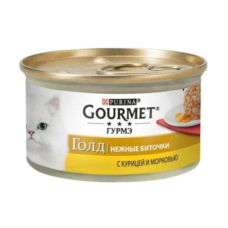Gourmet (Гурмэ) Gold - Консервированный корм "Нежные биточки" с курицей и морковью для кошек (85 г) в E-ZOO