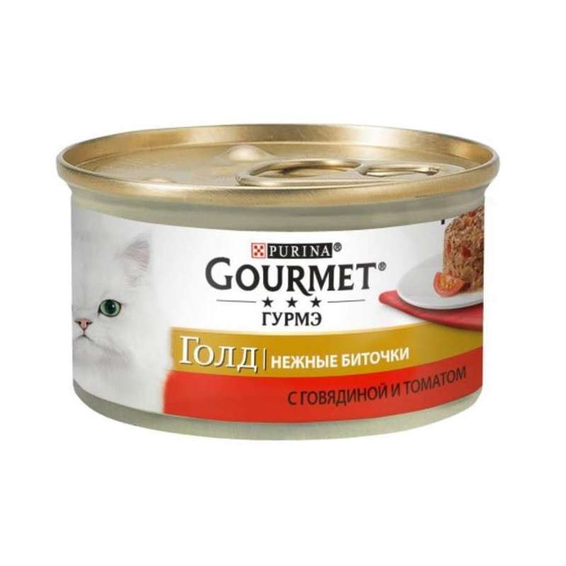 Gourmet (Гурмэ) Gold - Консервированный корм "Нежные биточки" с говядиной и томатами для кошек (85 г) в E-ZOO