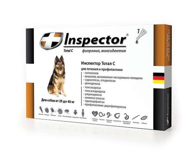 Inspector (Інспектор) Total C - Протипаразитарні краплі на холку для собак від бліх, кліщів і гельмінтів (1 піпетка) (40-60 кг) в E-ZOO