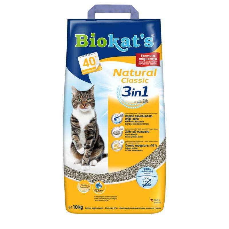 BIOKAT'S (Биокетс) NATURAL Classic 3in1 - Наполнитель комкующийся для кошачьего туалета с гранулами трех размеров (10 кг) в E-ZOO