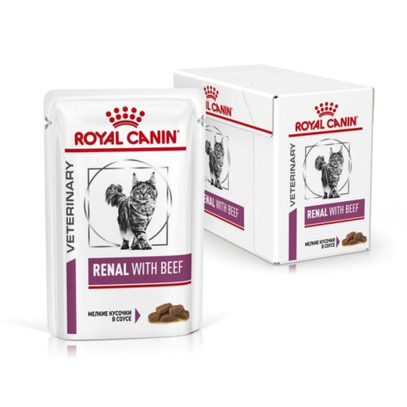 Royal Canin (Роял Канин) Renal with Beef Feline - Консервированный корм с говядиной для кошек при почечной недостаточности (кусочки в подливе) (85 г) в E-ZOO