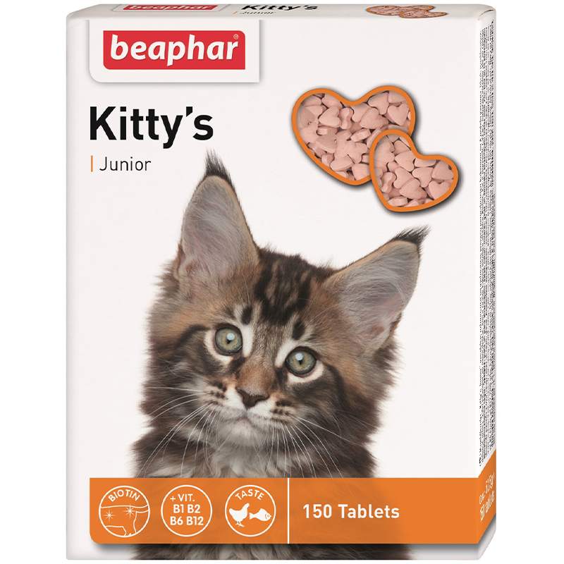 Beaphar (Беафар) Kittys Junior - Таблетки вітамінізовані для кошенят з біотином (150 шт./уп.) в E-ZOO