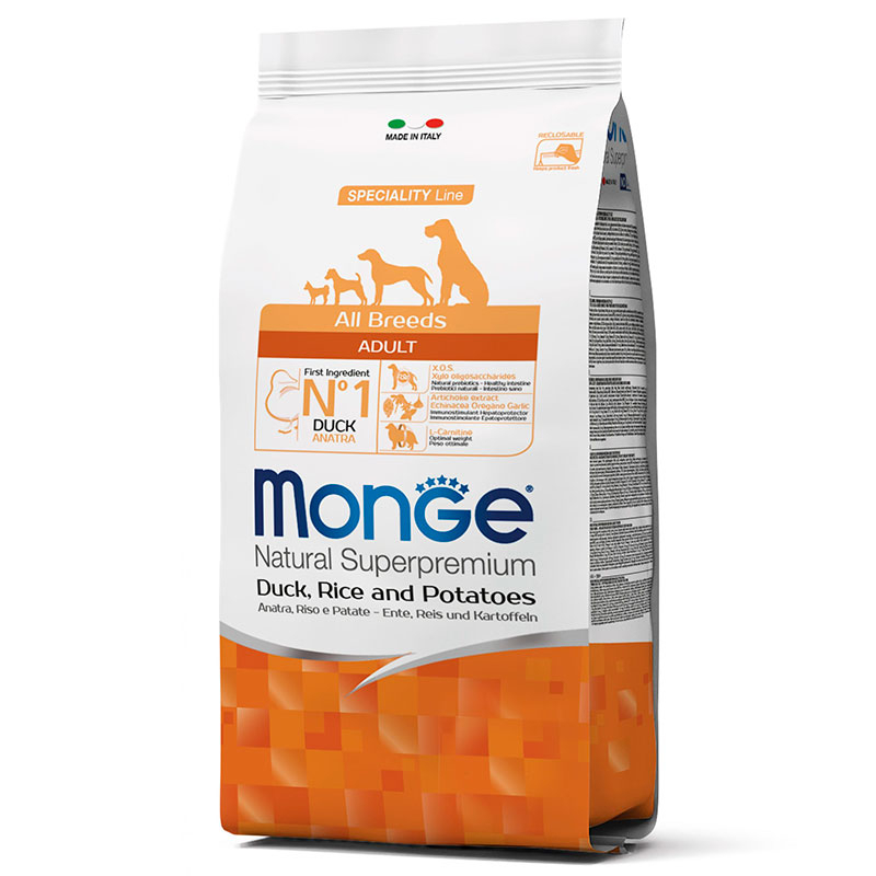 Monge Natural Superpremium All Breeds Adult Duck, Rice & Potatoes - Сухий корм для дорослих собак всіх порід з качкою і рисом (2,5 кг) в E-ZOO