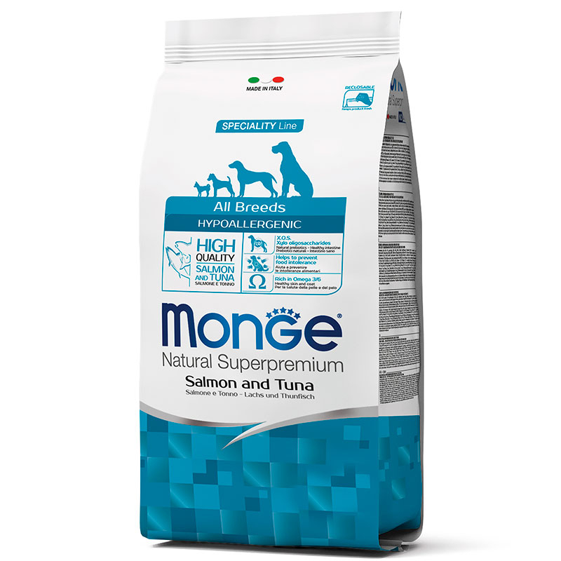Monge (Монж) Natural Superpremium All Breeds Adult Hypoallergenic - Сухой корм для взрослых собак-аллергиков всех пород с лососем и тунцом (2,5 кг) в E-ZOO