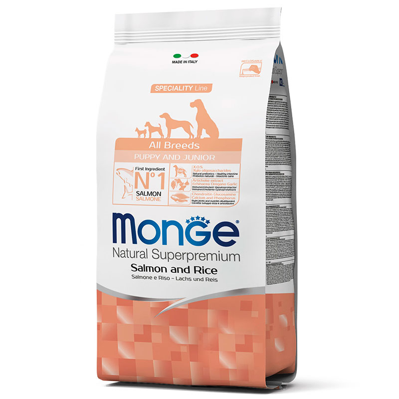 Monge Natural Superpremium All Breeds Puppy & Junior - Сухий корм з лососем і рисом для цуценят всіх порід (2,5 кг) в E-ZOO