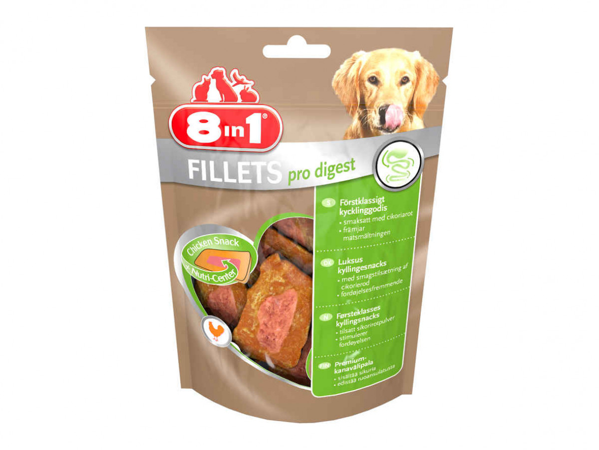 8in1 (8в1) Fillets Pro Digest - Лакомство-куриное филе для улучшения пищеварения собак (80 г) в E-ZOO