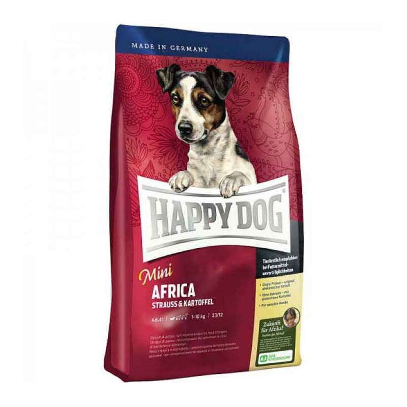 Happy Dog (Хэппи Дог) Mini Africa - Сухой корм для взрослых собак мелких пород с мясом страуса и картофелем (800 г) в E-ZOO