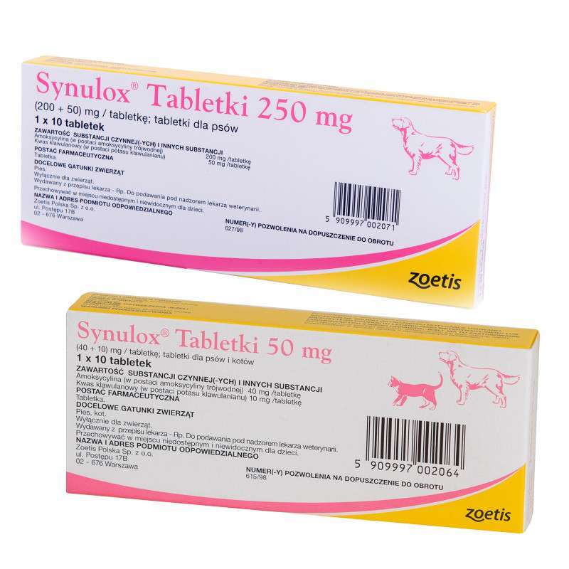 Zoetis (Зоетіс) Synulox - Препарат Сінулокс в таблетках для лікування бактеріальних інфекцій широкого спектру дії (250 мг / 10 табл.) в E-ZOO
