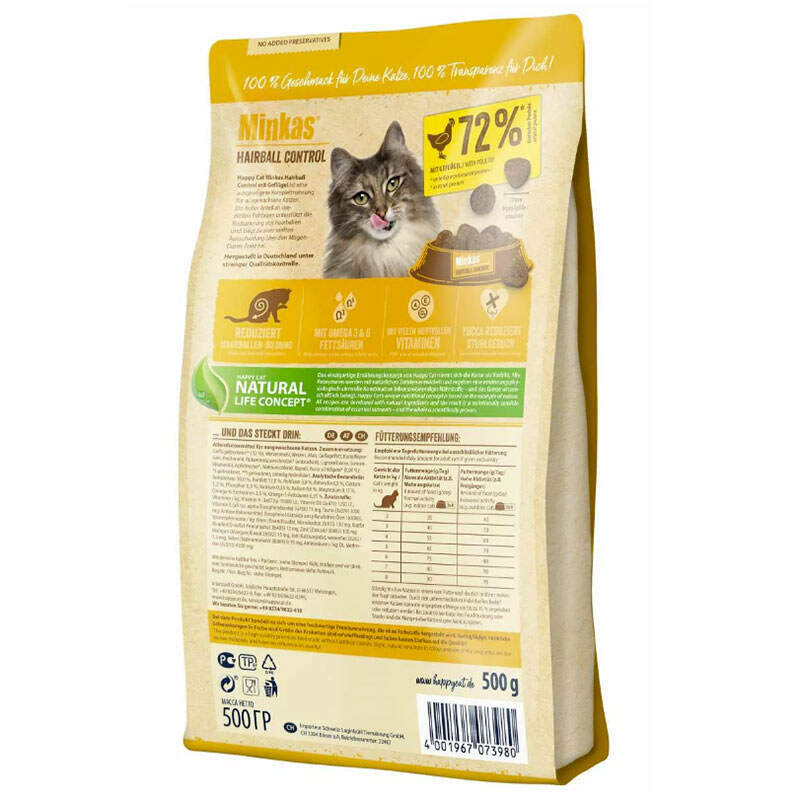 Happy Cat (Хэппи Кэт) Minkas Hairball Control - Сухой корм для взрослых кошек с птицей, контроль за образованием комков шерсти в ЖКТ (1,5 кг) в E-ZOO