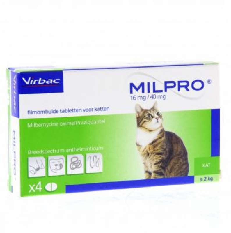 Virbac (Вирбак) Milpro - Таблетки Мильпро противопаразитарный препарат для взрослых котов, эффективный антигельминтик (4 шт./уп. (вес 2-8 кг)) в E-ZOO